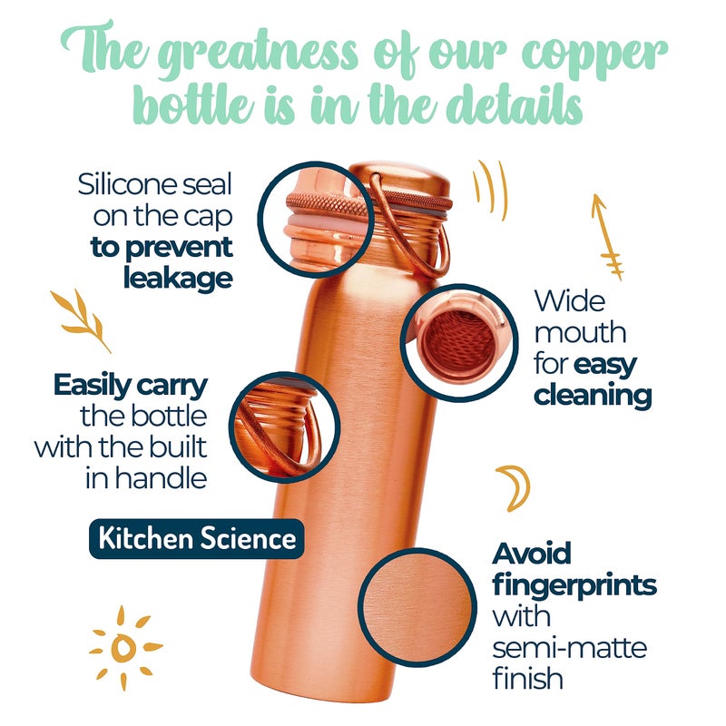 Kitchen Science Copper Water Bottle (34 Oz /1000 ml) with Carrying Canvas Bag & Sleeve| 100% Pure Copper Bottle for Drinking Water | Leak-Proof | Authentic Ayurvedic Copper Water Bottle - Image 4